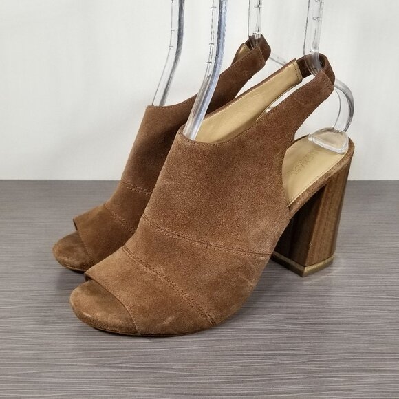 Michael Kors Peep Toe Slingback Heels, Brown Suede, Womens Size 9.5 M - Picture 3 of 11